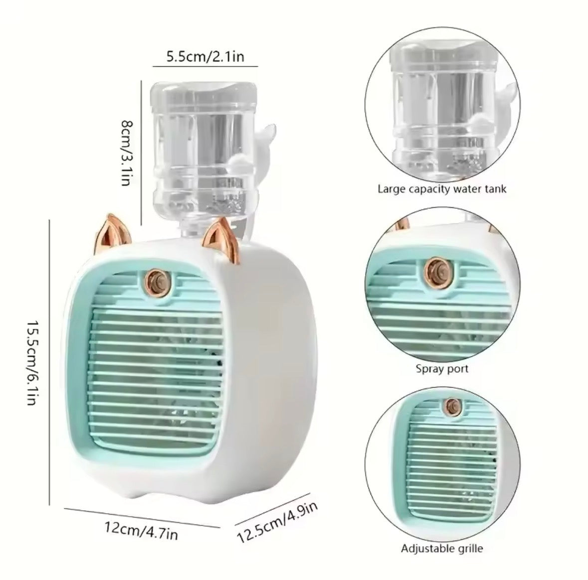 Mini Ventilateur Brumisateur AirZen™ – 3 Vitesses, LED, Design Chat
