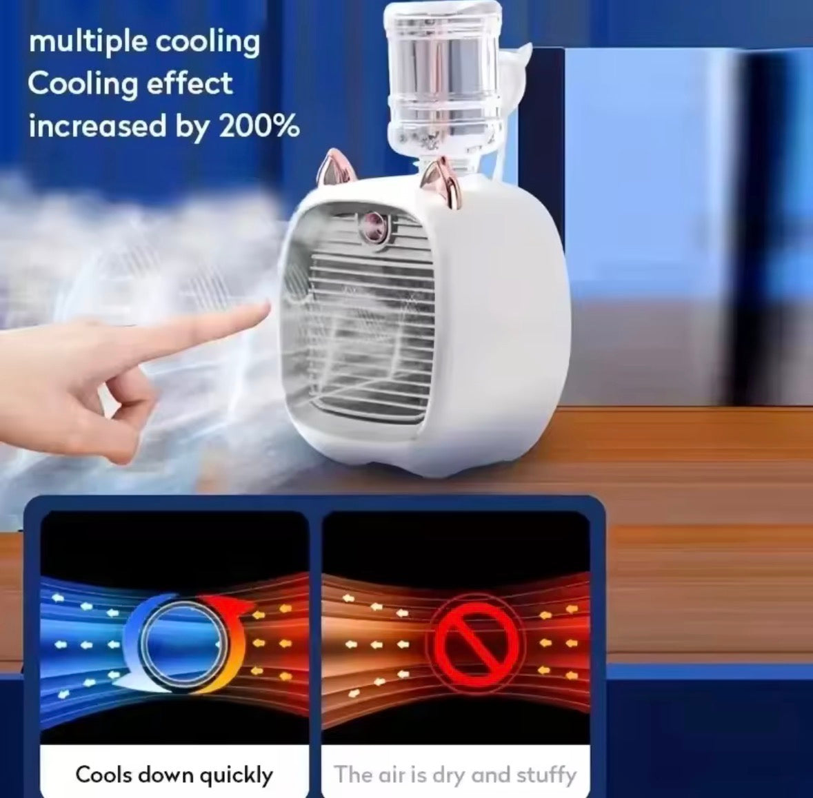Mini Ventilateur Brumisateur AirZen™ – 3 Vitesses, LED, Design Chat