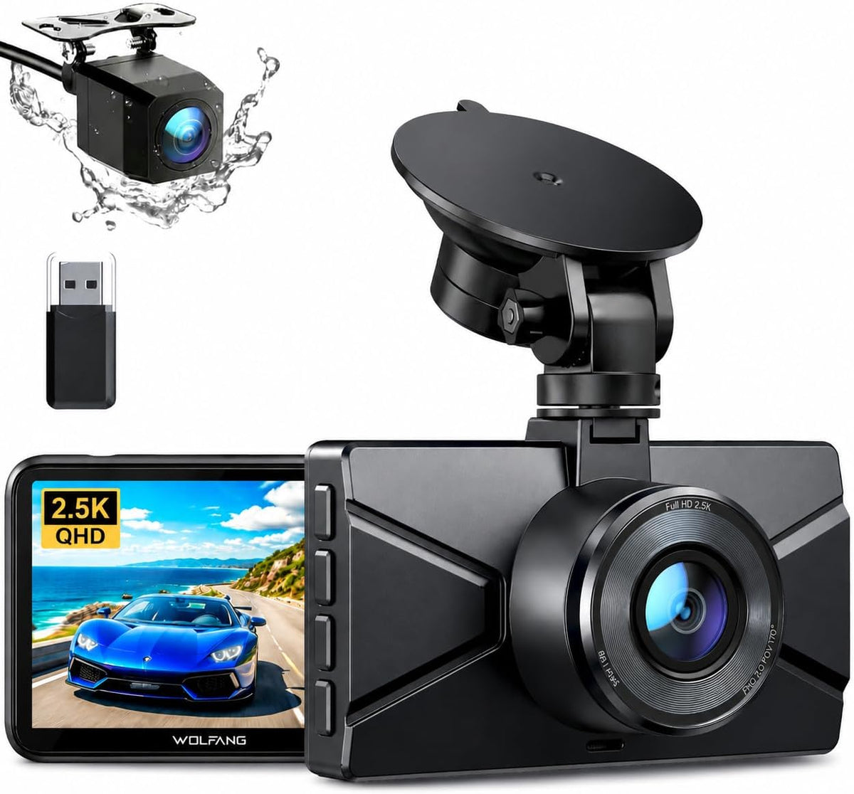 WOLFANG 2.5K Dual Dash Cam