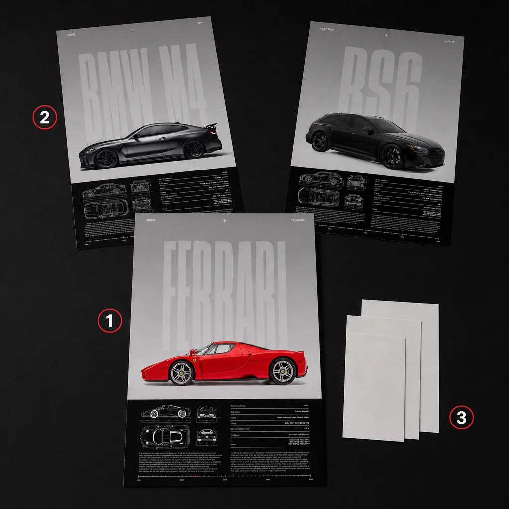 Square annotated composition guide for choosing a poster and building a wall selection. Arrange thre