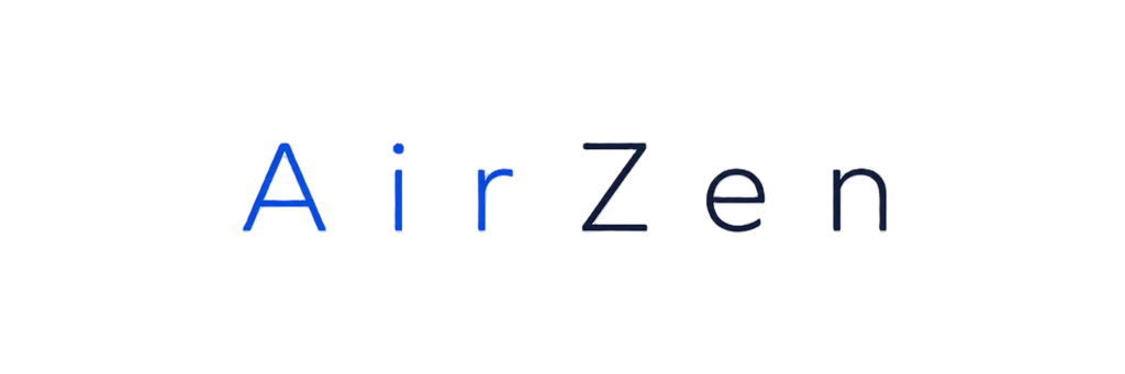 Logo wordmark minimaliste "AirZen" en typographie moderne et épurée, style Apple/Dyson. Le mot "Air"