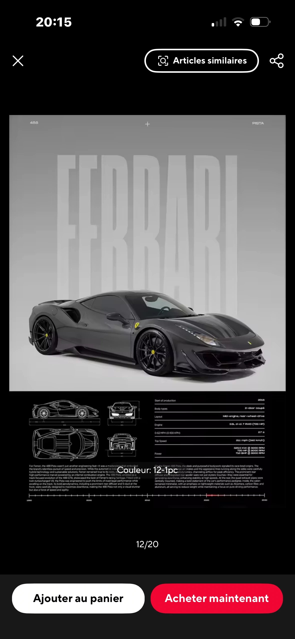 Poster Ferrari 488 Pista