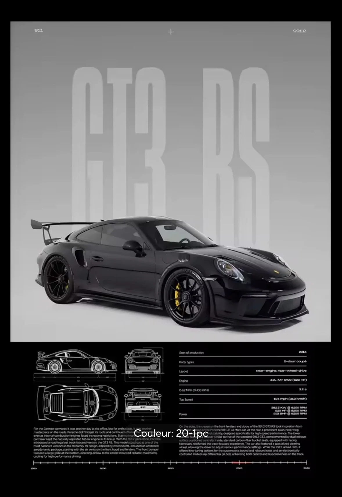 Poster Porsche 911 GT3 RS vue avant